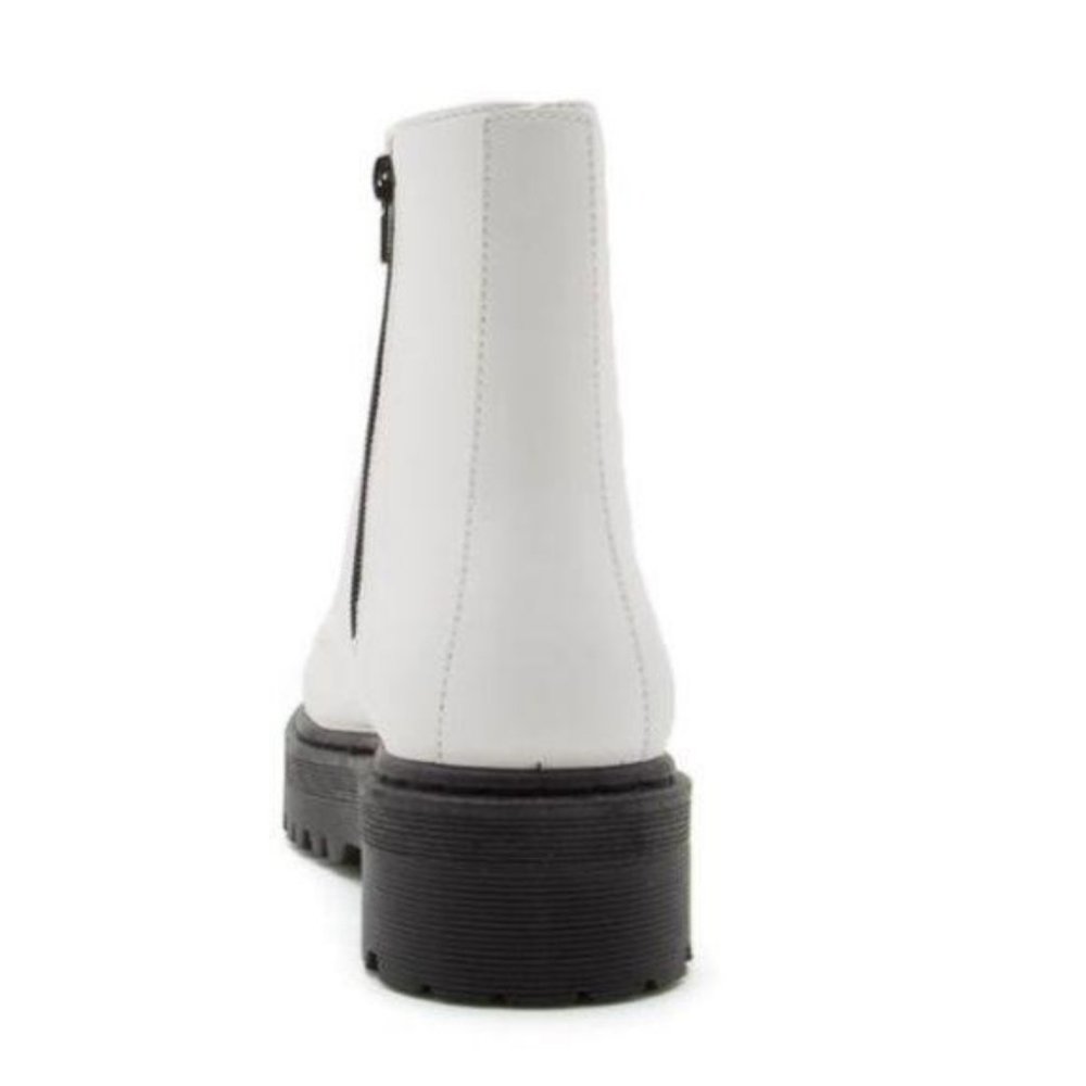 White Vegan Leather Lace Up Combat Boots - Picture 9 of 11